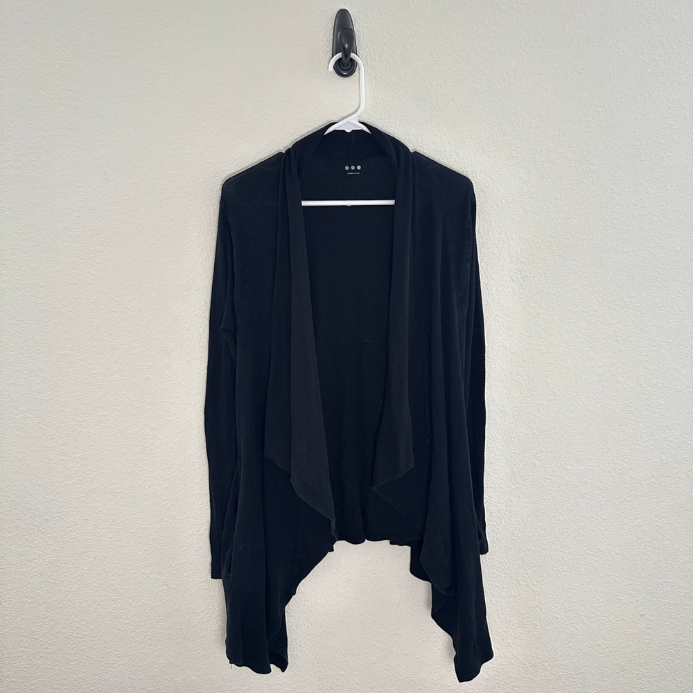 Three Dots Black Supima Modal Ribbed Knit Open Drape Cardigan Minimalist Large